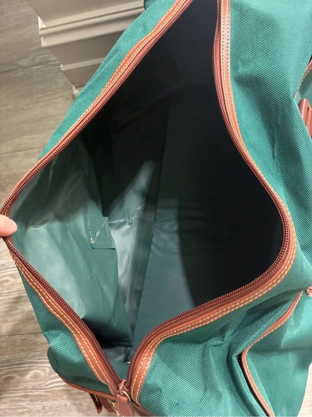 Polo Ralph Lauren Green Canvas Large Duffel with Leather Brown Trim